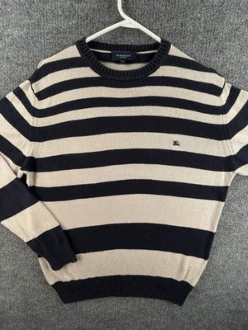 Burberry London Pullover Long Sleeve Striped Blue 5 Logo Cotton Crew Neck Knit